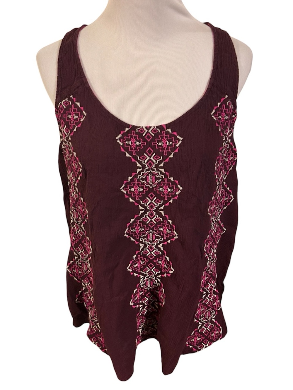 cotton y2k vintage embroidered semi-sheer triba racer back tank top women’s xl